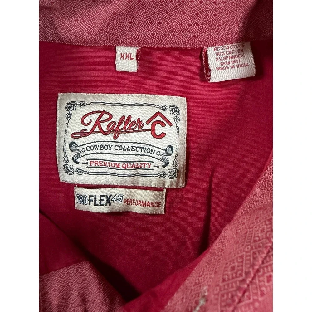 Rafter C Cowboy Collection ProFlex45 Western Pearl Snap‎ Cotton Red Mens XXL